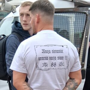 Ryan Ferguson (Hitler tee shirt) with James Harvey