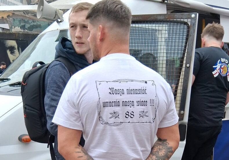 Ryan Ferguson (Hitler tee shirt) with James Harvey