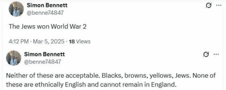 Simon Bennett racist post