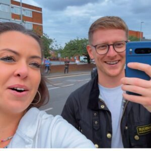 Clare Walsh at Altrincham with GBNP organiser Richard Donaldson
