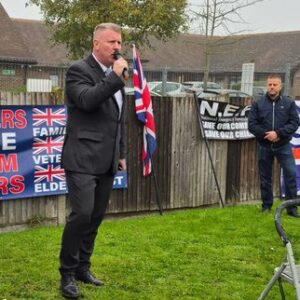 Paul Golding speaks at Faversham ani-immigration rally