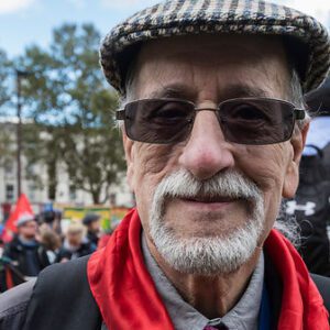 Gerry Gable at the Battle Of Cable Street 80th anniversary march and rally, Tower Hamlets October 2016.