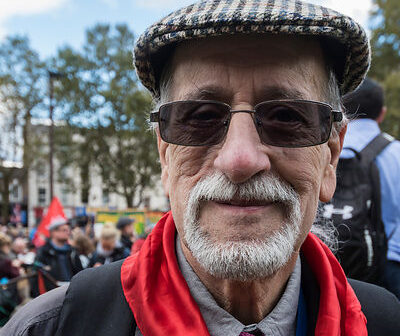 Gerry Gable at the Battle Of Cable Street 80th anniversary march and rally, Tower Hamlets October 2016.
